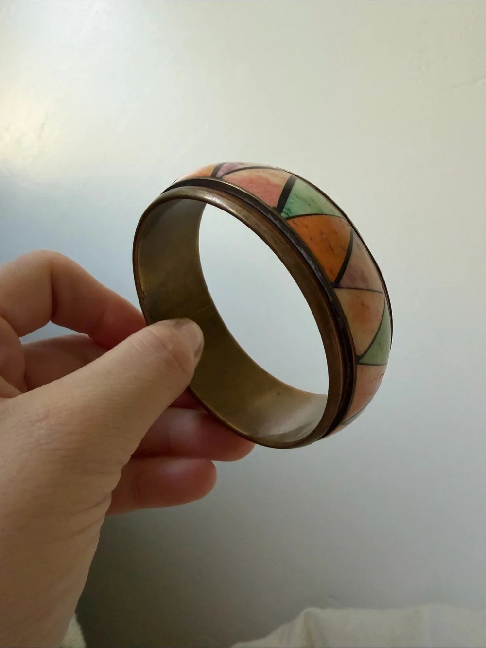 Handcrafted Multicolor Geometric Enamel Bangle Bracelet